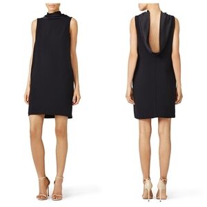 Trina Turk Black Nika Shift Dress Size 6 Sleeveless Crepe Drape Back Minimalist